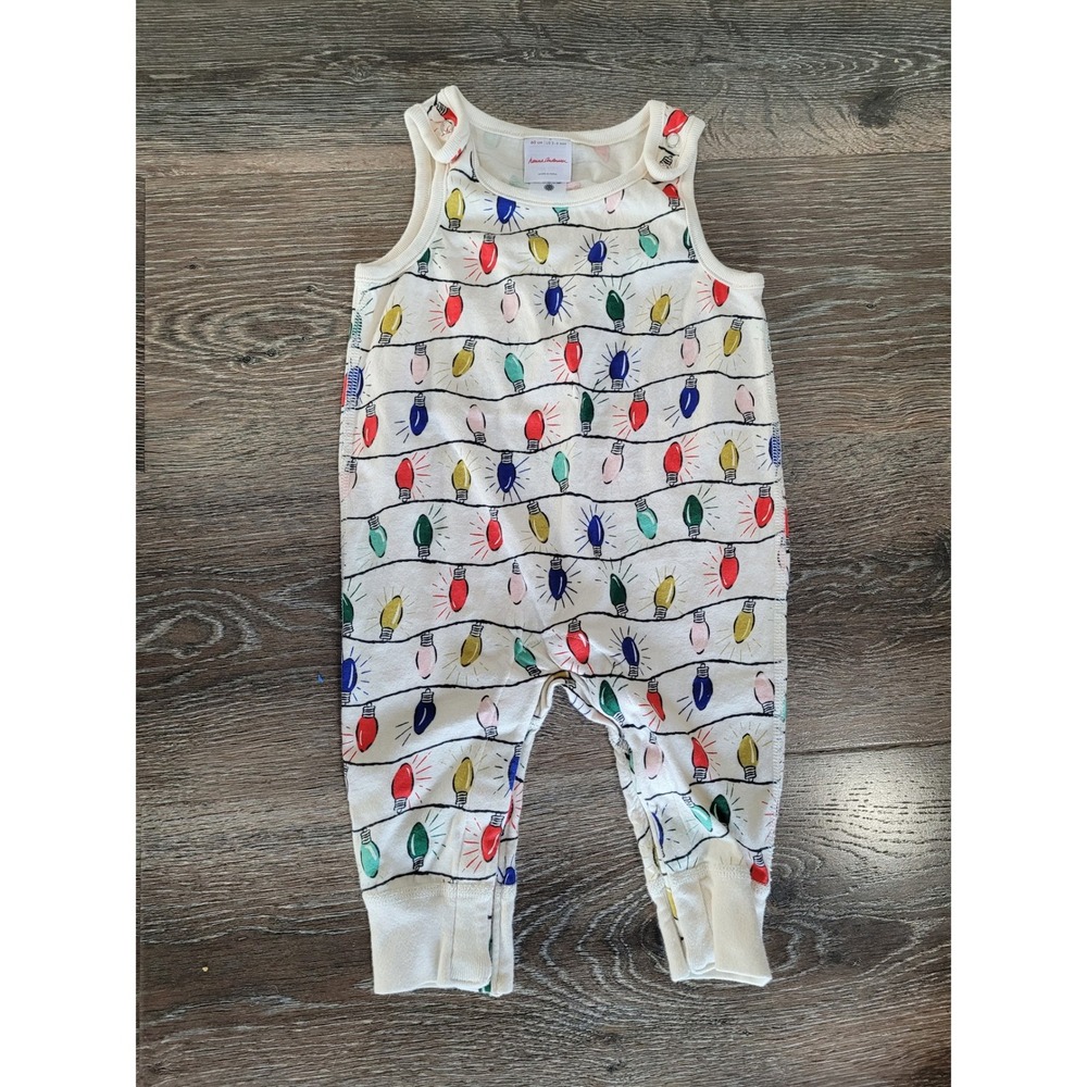 Hanna Andersson Baby Christmas Lights Sleeveless Romper 3-6 Months Cream #1